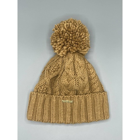 Michael Kors Chunky Cable Knit Pom Pom‎ Beanie Hat Brown Faux Fur NWOT main image 3